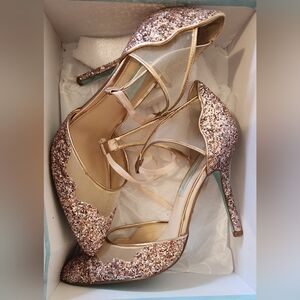 Betsey Johnson Champagne Glitter Heels Size 8.5